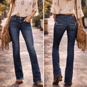 American Eagle Bootcut Jeans Medium Wash Low Rise Stretch Size 4 Long Boho Vtg